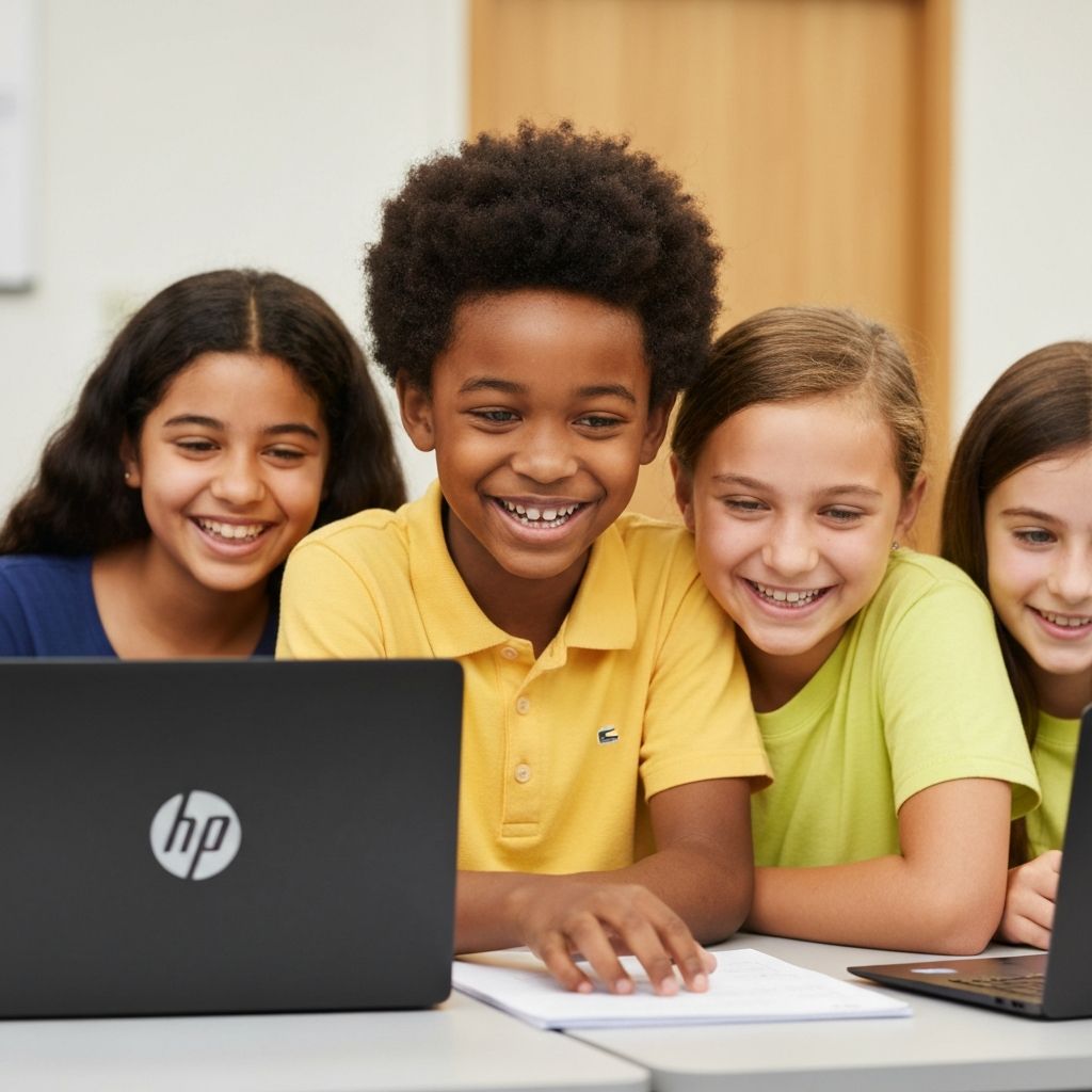 Children learning with laptops